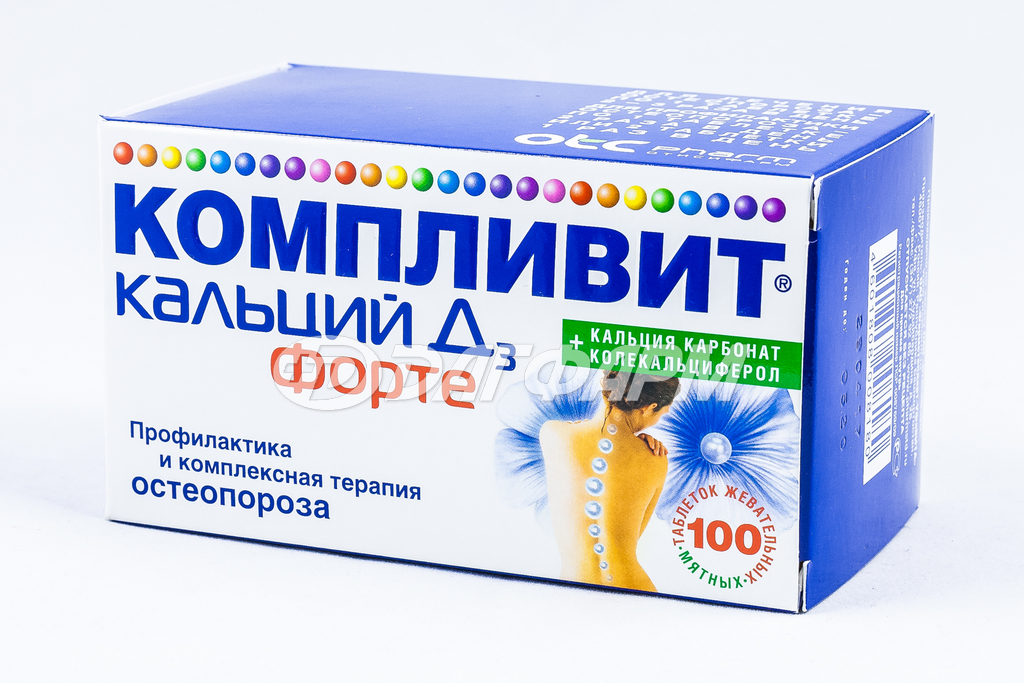 КОМПЛИВИТ Кальций Д3 форте таблетки жевательные мята №100
