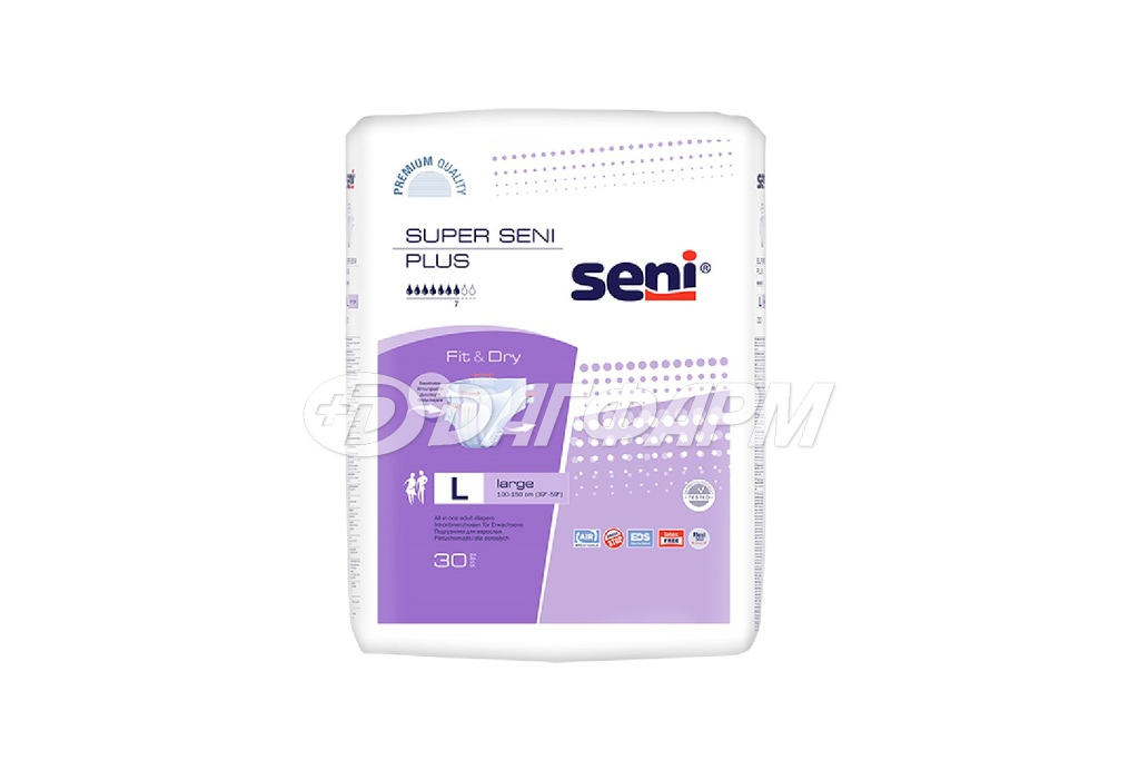 SENI super plus подгузники размер l (100-150см) №30