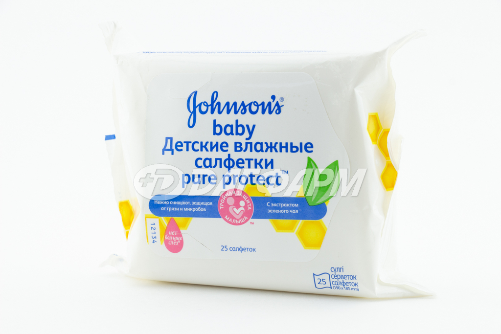 JOHNSONS BABY pure protect салфетки влажные антибактериальные №25