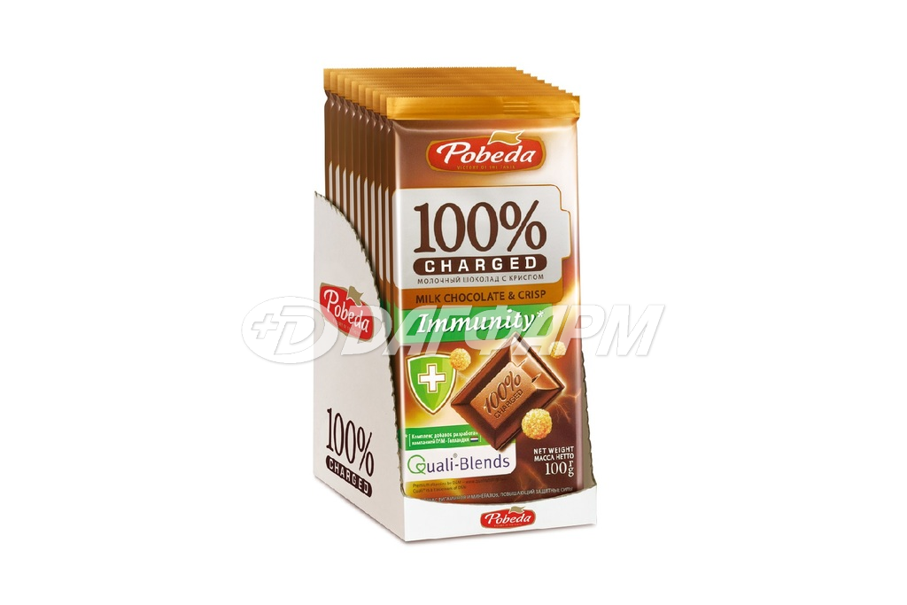 ПОБЕДА шоколад  чаржед иммунити молочный с криспом 100г (в упак. 10шт)