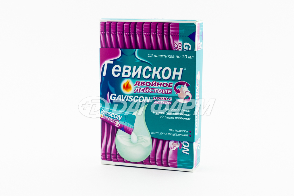ГЕВИСКОН ДВОЙНОЕ ДЕЙСТВИЕ сусп. д/внутр. прим. мятная пак. 10мл №12