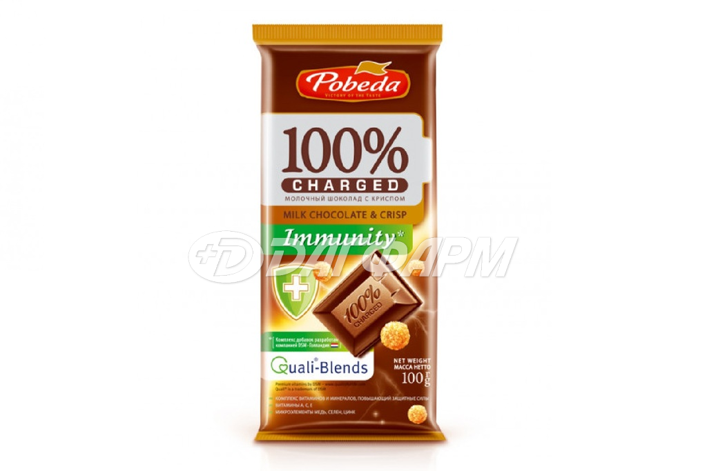 ПОБЕДА шоколад  чаржед иммунити молочный с криспом 100г (в упак. 10шт) (годен до 01.11.2020)
