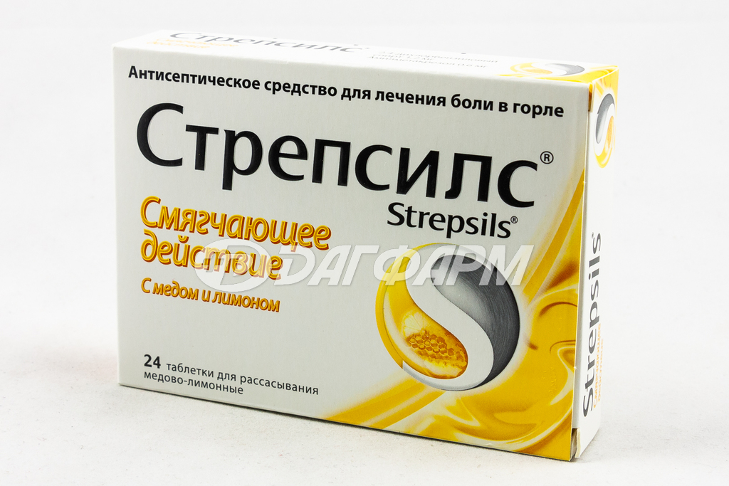 СТРЕПСИЛС таблетки для рассасывания мед-лимон №24