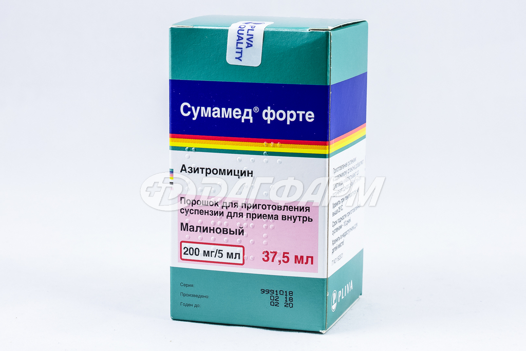 СУМАМЕД ФОРТЕ порошок для приготовления суспензии для приема внутрь 200мг/5мл 35.57г (37.5мл)