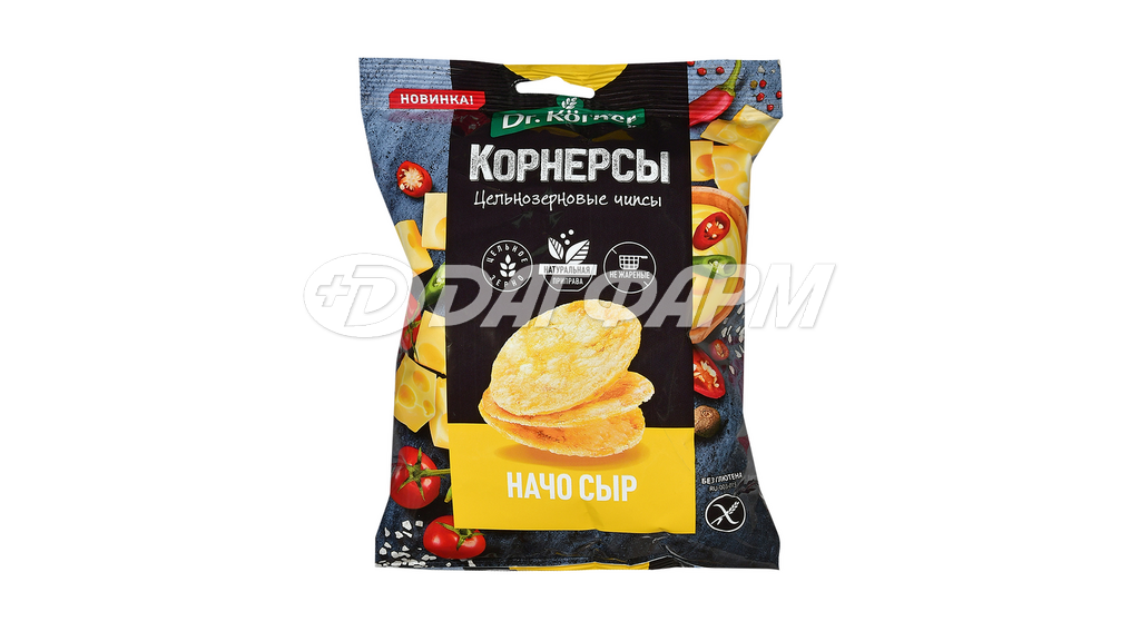DR.KORNER КОРНЕРСЫ ЧИПСЫ ЦЕЛЬНОЗЕРНОВЫЕ С СЫРОМ НАЧО 50Г