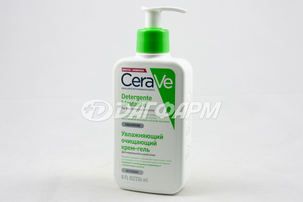 CERAVE крем-гель для лица и тела увлажняющий очищающий для нормальной и сухой кожи, флакон с дозатором 236мл