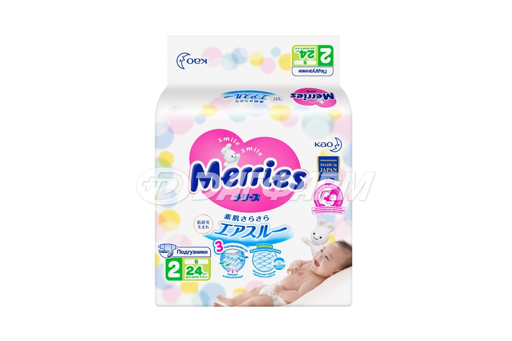 MERRIES подгузники для детей S 4-8кг №24