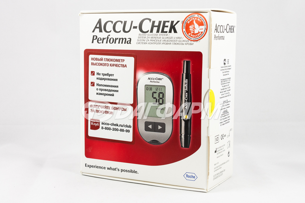 ACCU-CHEK Performa, набор (Глюкометр+Тест-полоски №10+Устройство для прокалывания кожи+Ланцеты №10)