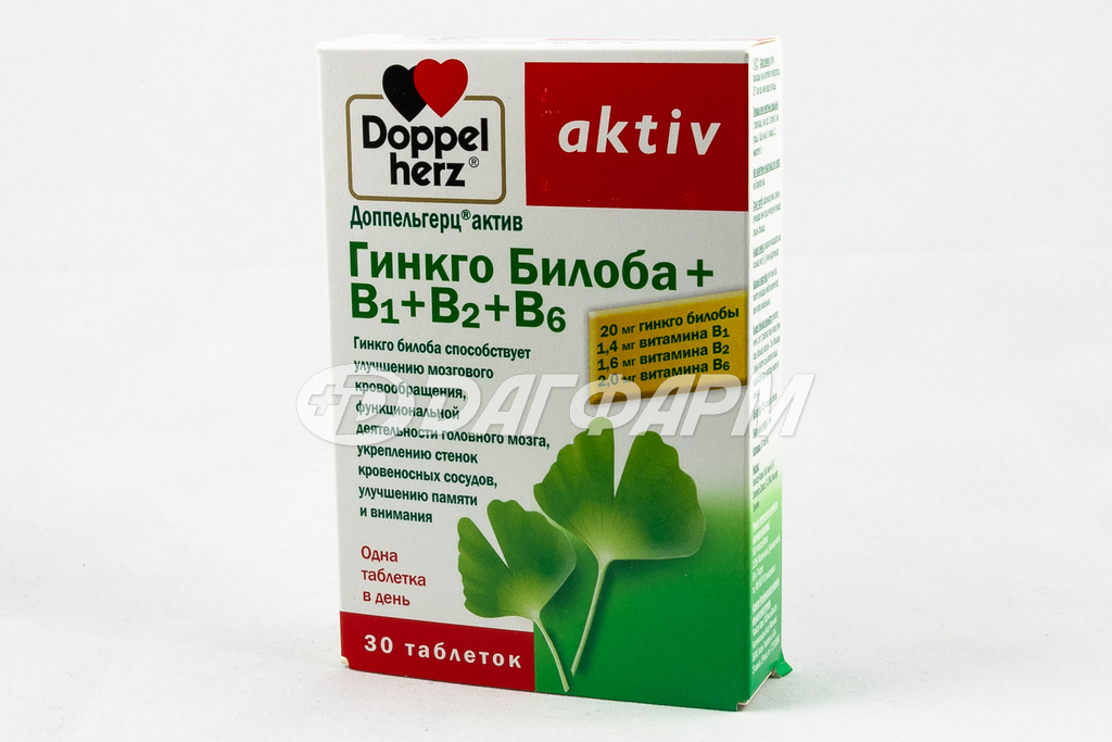 DOPPEL HERZ AKTIV гинкго билоба+В1+В2+В6 таблетки №30