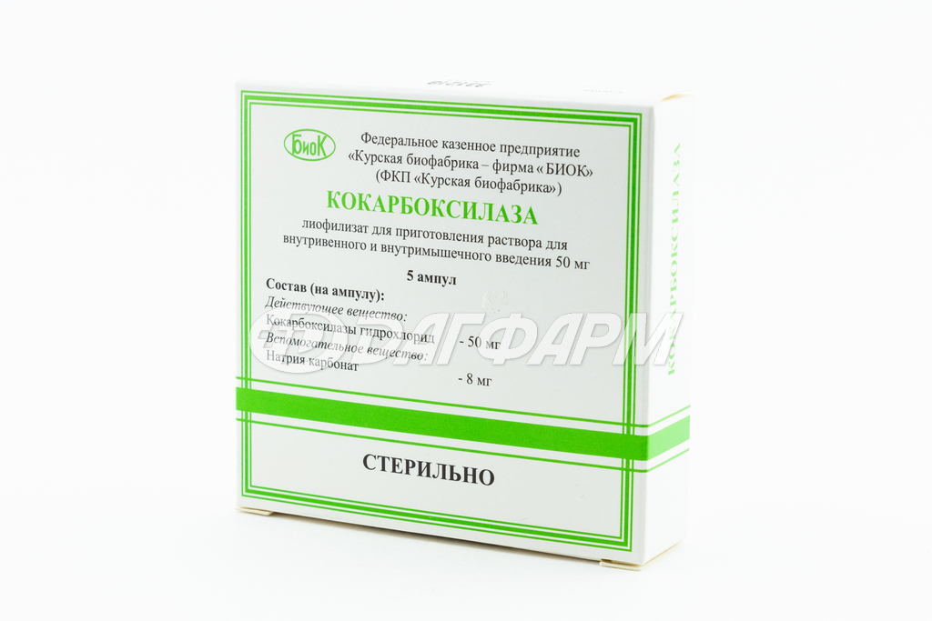 КОКАРБОКСИЛАЗА лиофилизат для приготовления раствора для внутривенного и внутримышечного введения 50мг ампула №5 в комплекте с растворителем 2мл