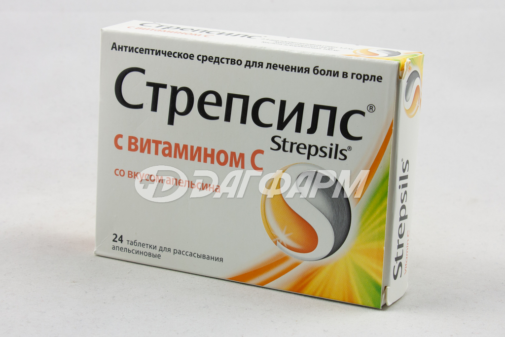 СТРЕПСИЛС таблетки для рассасывания апельсин с витамином c №24