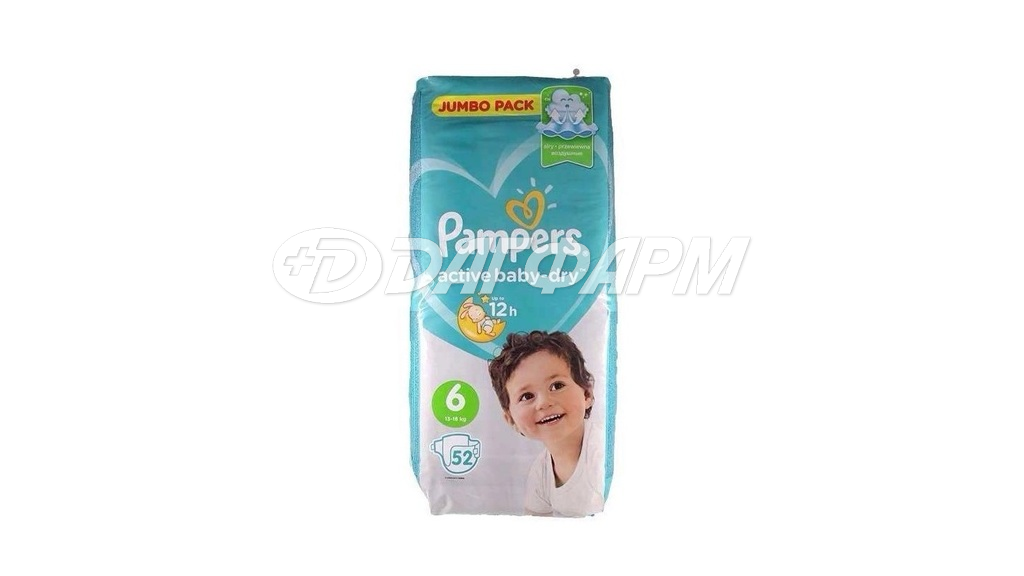 ПАМПЕРС Active Baby-Dry подгузники Extra large 13-18 кг (6 размер) №52
