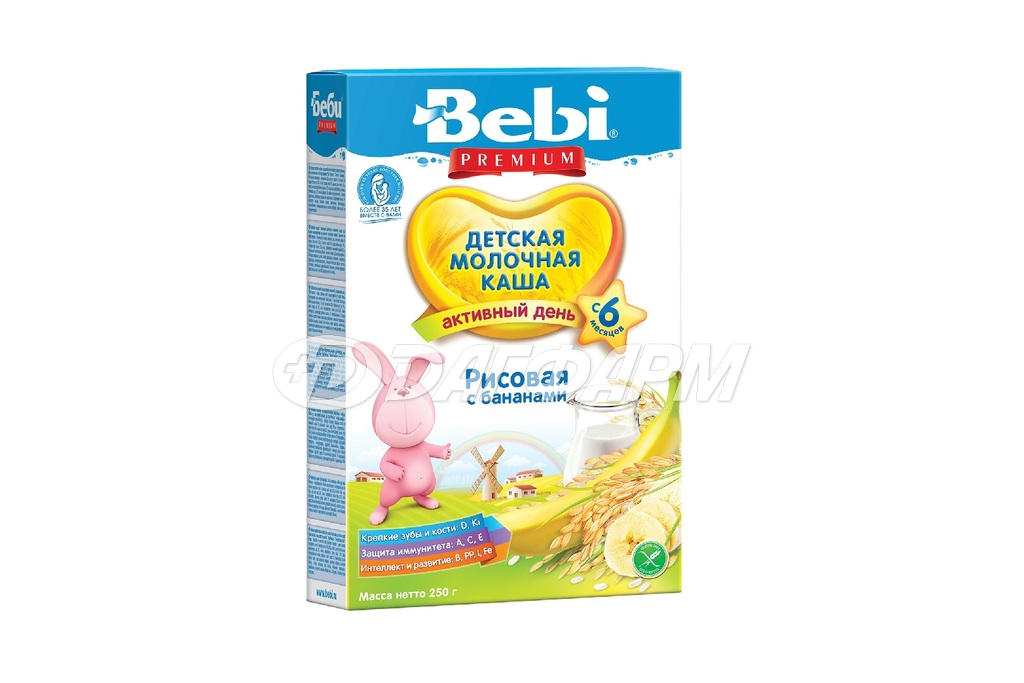 БЕБИ Премиум каша молочная рисовая (банан) 250г 6мес+