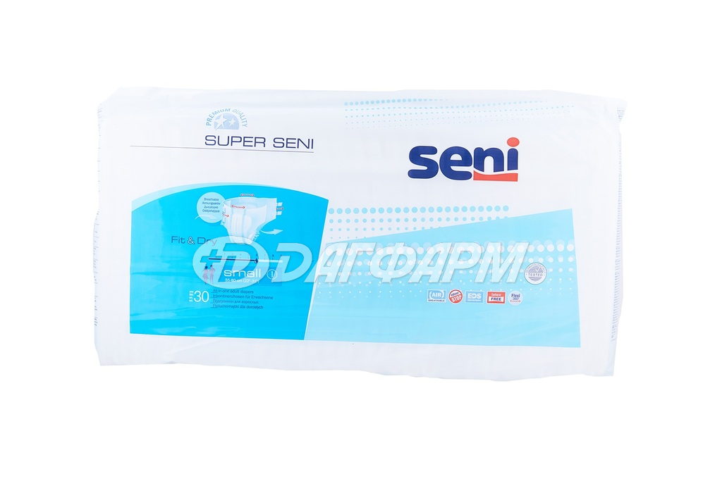 SENI super подгузники размер Small 1 (обхват 55-80см) голубые №30