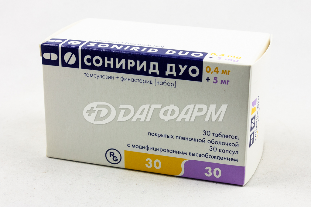 СОНИРИД ДУО набор капсулы с модифицированным высвобождением 0.4мг №30 + таблетки, покрытые пленочной оболочкой 5мг №30