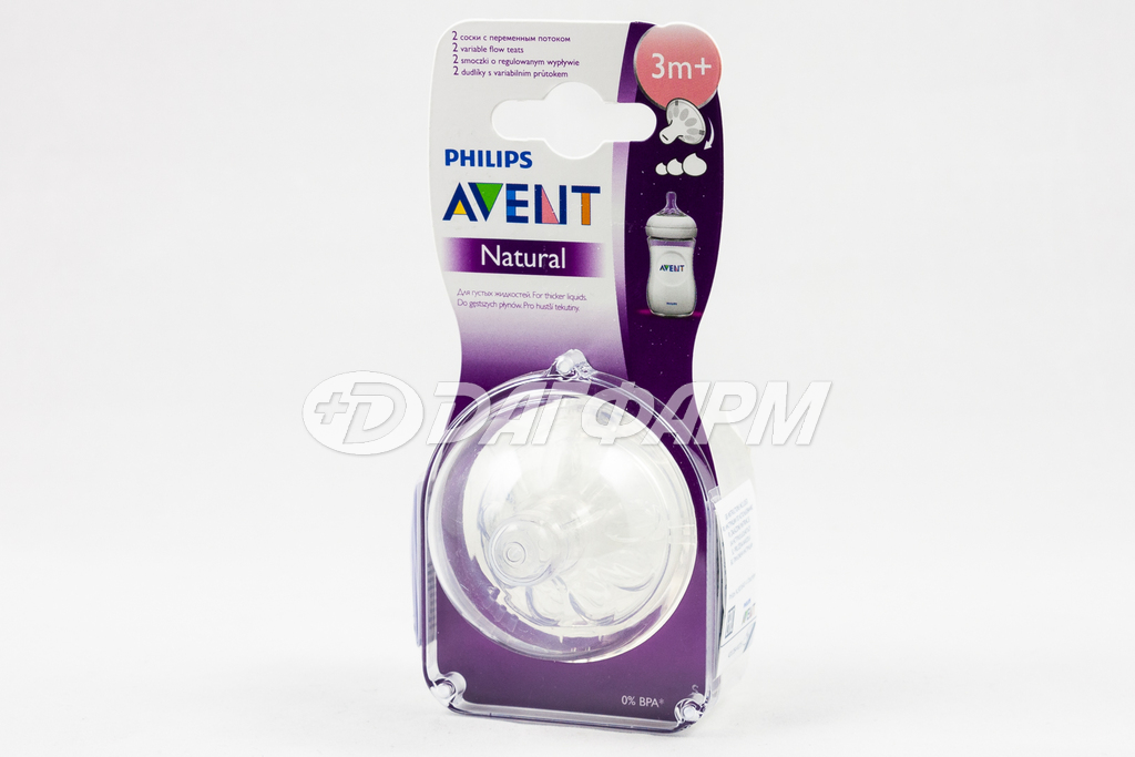 AVENT соска силиконовая Natural переменный поток, от 3 мес., №2 SCF655/27