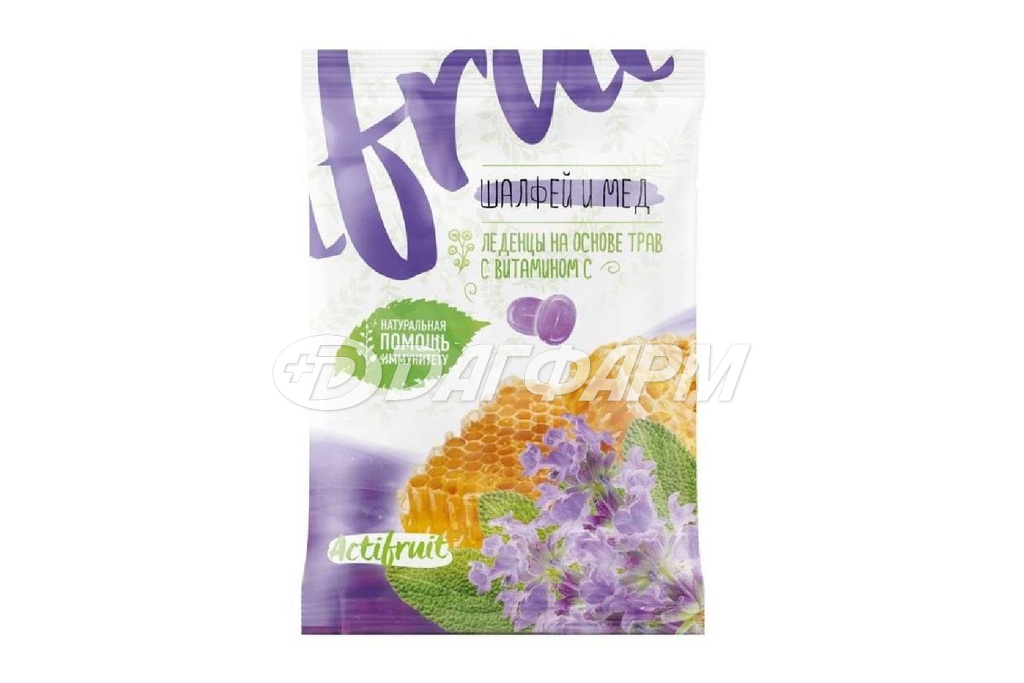 АКТИФРУТ карамель леденц. с витамином С 60г (шалфей-мед)