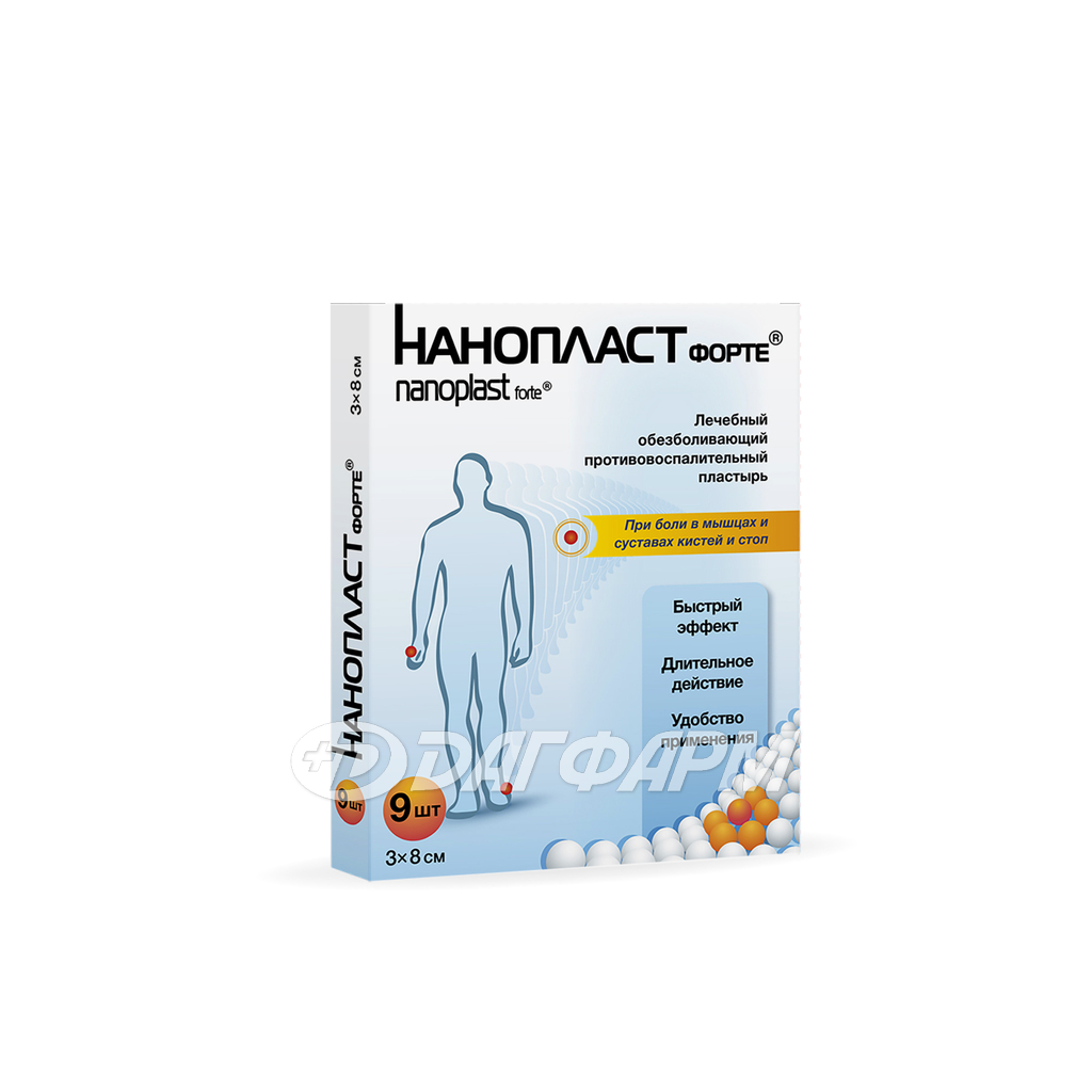 НАНОПЛАСТ ФОРТЕ  лейкопластырь обезболивающий противовоспалительный 3х8см №9