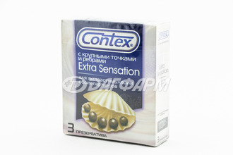 CONTEX презервативы EXTRA SENSATION с крупными точками и рёбрами №3