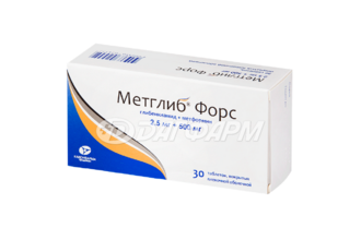 МЕТГЛИБ ФОРС таблетки, покрытые пленочной оболочкой 2.5мг+500мг №30