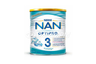 NAN 3 OPTIPRO смесь сухая молочная,12-18мес 800г